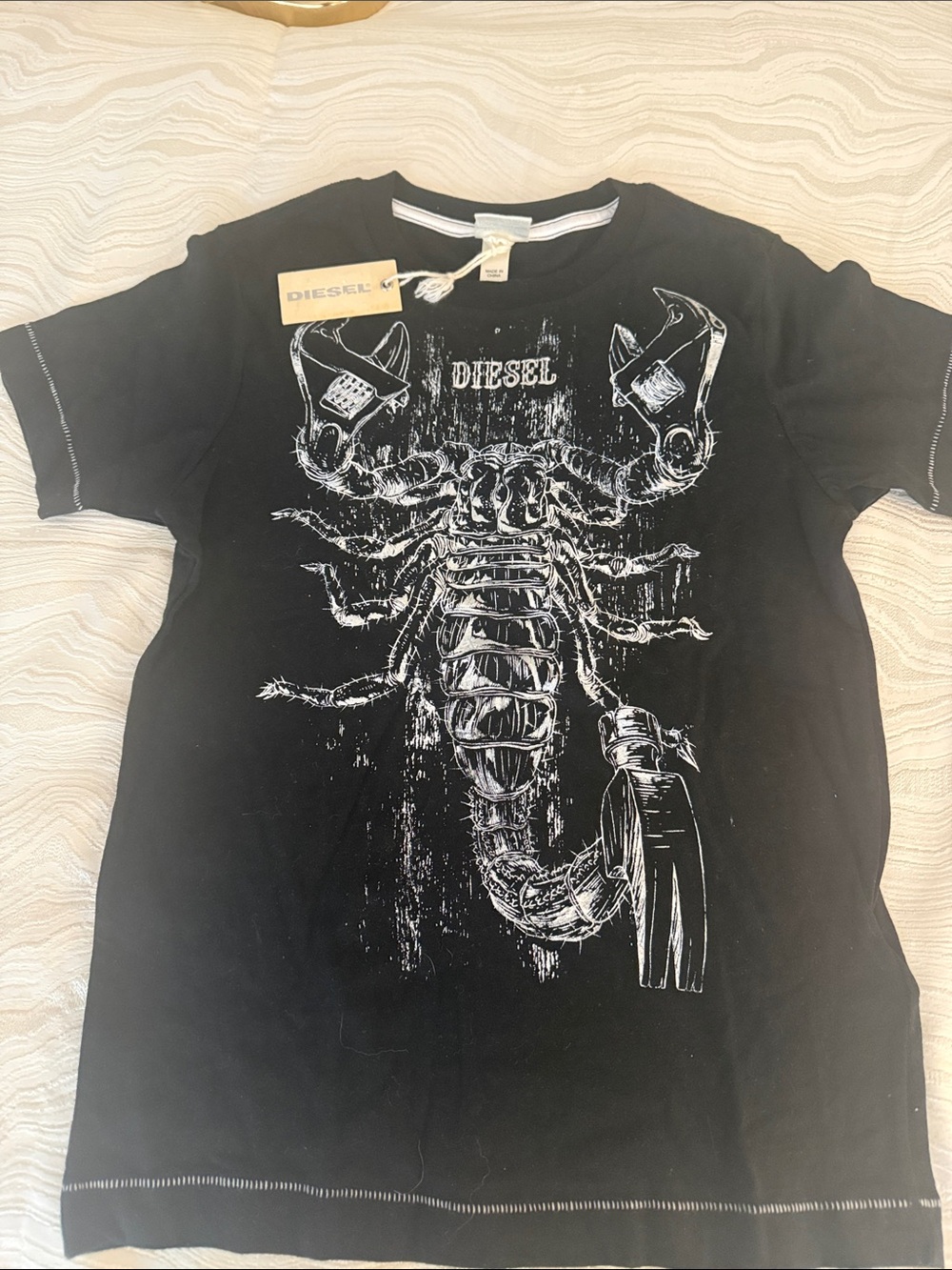 Boys Diesel Black Short-Sleeve Tee with White Scorpion Graphic